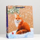 Пакет подарочный "Лиса в снегу", 26 х 32 х 12 см - фото 321298264