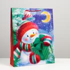 Пакет подарочный "Снеговик с подарком", 33 х 42,5 х 10 см - фото 9341142