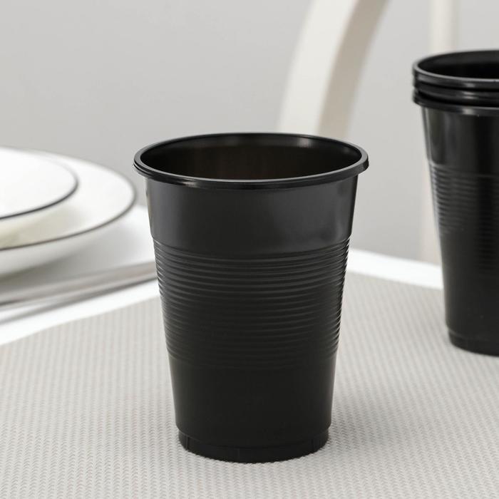Стакан одноразовый пластиковый «Мопс», 200 мл, чёрный - Фото 1