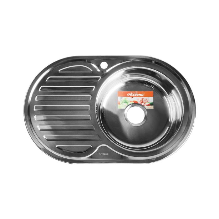 Мойка кухонная Accoona AB5077-R, врезная, правая, толщина 0.6 мм, 770х500х165 мм, глянец - Фото 1