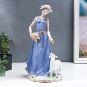 Сувенир керамика "Девушка в голубом сарафане с барашком" 36 см
