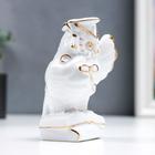 Фигурка керамика «Мудрый филин с пенсне, на книгах», белый с золотом, 12 см - Фото 3