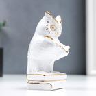 Сувенир керамика "Филин с книгой, на книгах" белый с золотом 12 см - фото 119409691