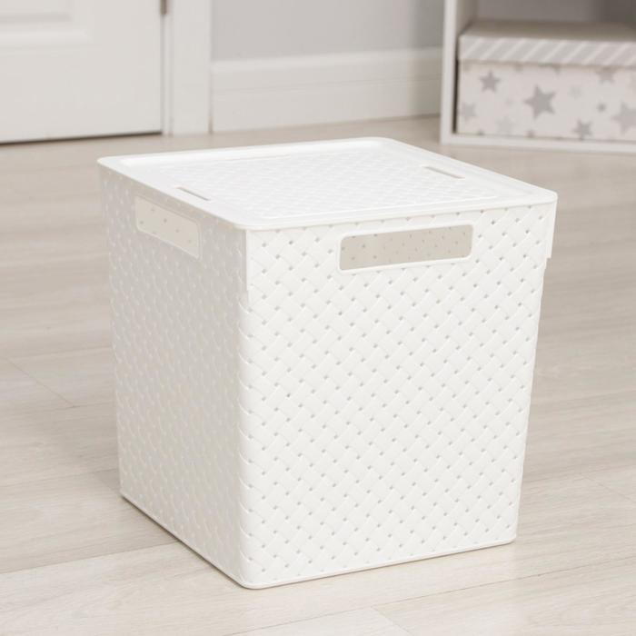 Коробка для хранения «Береста», 23 л, квадратная, с крышкой, цвет белый - Фото 1