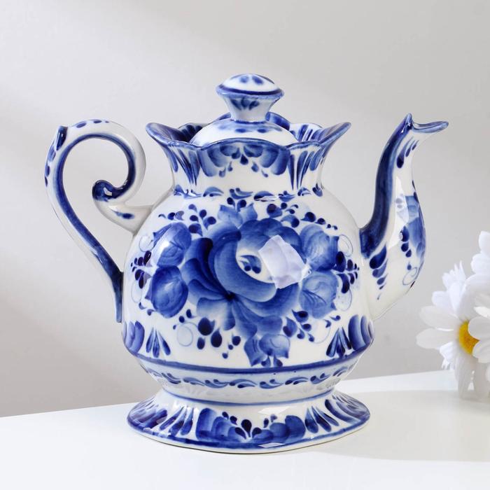 Чайник гжель «Очарование», бело-синий,керамика, - Фото 1
