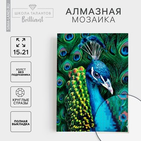 Алмазная мозаика с полным заполнением на холсте «Павлин», 15 х 21 см 5498150