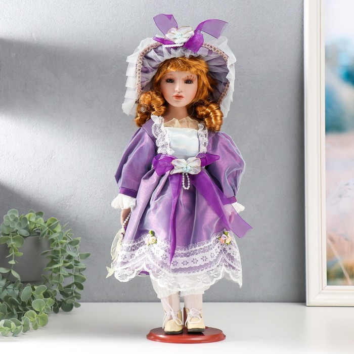 Кукла коллекционная керамика &quot;Малышка Лида в фиолетовом платьице&quot; 40 см