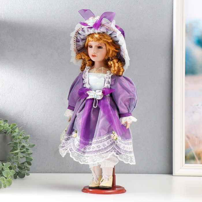 Кукла коллекционная керамика "Малышка Лида в фиолетовом платьице" 40 см 50541