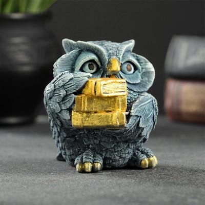 Фигурка гипс «Сова с книгами», серо-голубой, 10×6×6 см