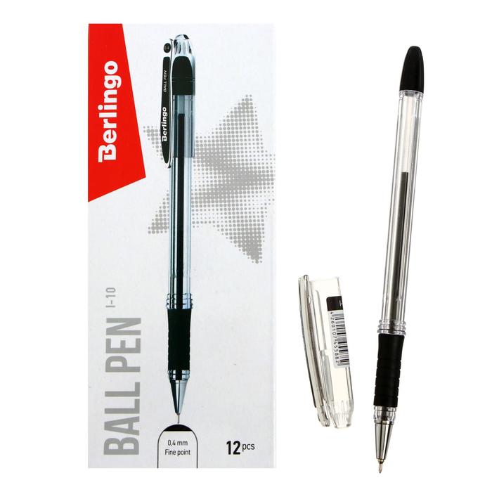 Ручка шариковая Berlingo I-10, черная, 0,4 мм, резиновый упор ЦЕНА ЗА 1 ШТУКУ. - Фото 1