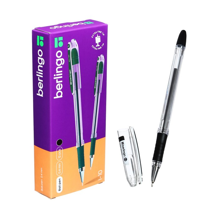 Ручка шариковая Berlingo I-10, чёрная, 0.4 мм, резиновый упор цена за 1 шт.. - Фото 1