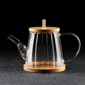 Чайник стеклянный заварочный с бамбуковой крышкой «Эко», 550 мл, 17×11×12,5 см