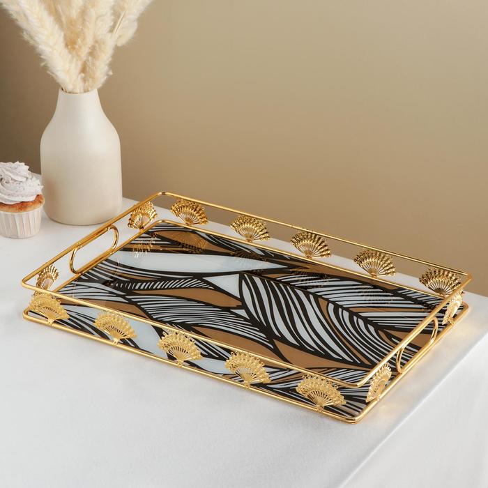 Подставка для десертов прямоугольная «Сафари», 42,5×29,5×6,5 см, цвет металла золотой - фото 9342358