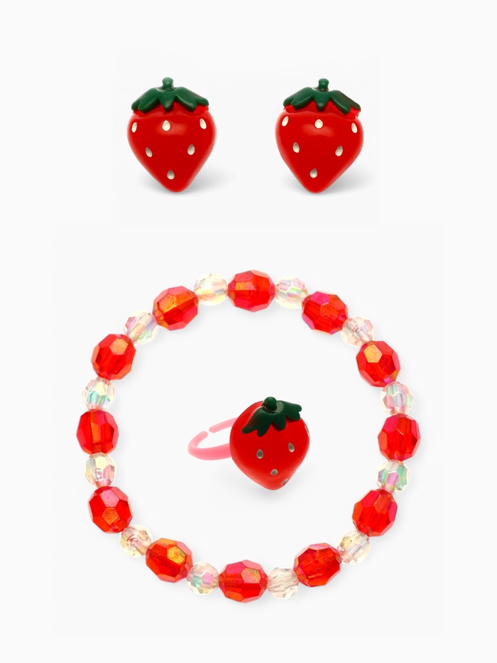 Набор детских украшений Выбражулька «Клубнички», 3 предмета: клипсы, браслет, кольцо, красный