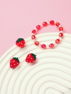 Набор детских украшений Выбражулька «Клубнички», 3 предмета: клипсы, браслет, кольцо, красный - Фото 2