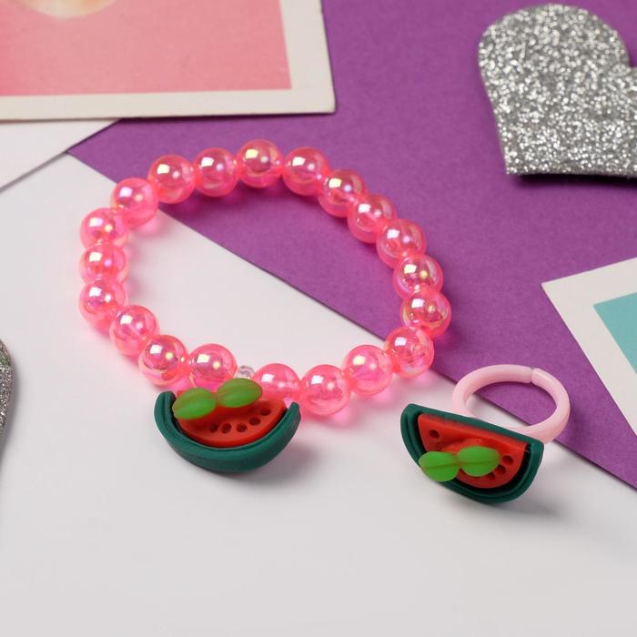 Набор детский "Выбражулька" 2 предмета: кольцо, браслет, арбуз, цветной - Фото 1