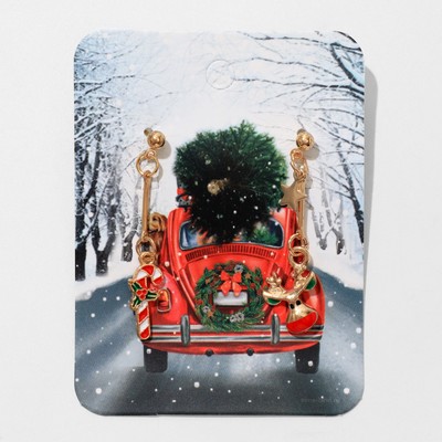 Серьги висячие «Новогодние» олень и леденец, цвет красно-зелёный в золоте