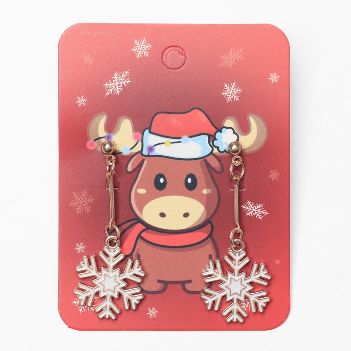 Серьги снежинки «Новогодние», белые в золоте - Фото 1