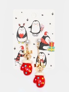 Серьги висячие «Новогодние», варежки, красно-белые в золоте - Фото 1