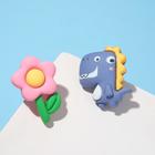 Серьги пластик «Вкусности» динозаврик и цветочек, цвет сине-розовый - Фото 1