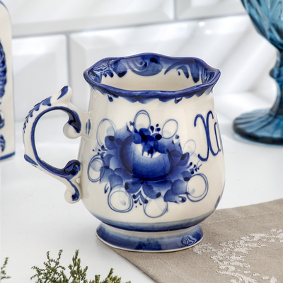 Кружка фарфор гжель «Утро Хозяин», 0.3 л, 11×12 см