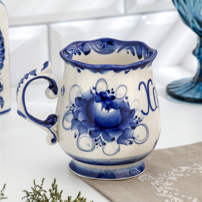 Кружка фарфор гжель «Утро Хозяин», 0.3 л, 11×12 см - Фото 1