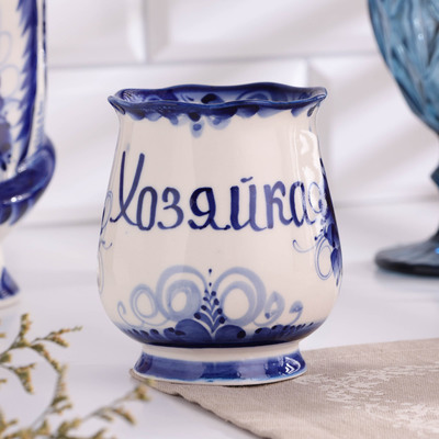 Кружка гжель «Утро хозяйка», бело-синий,керамика,
