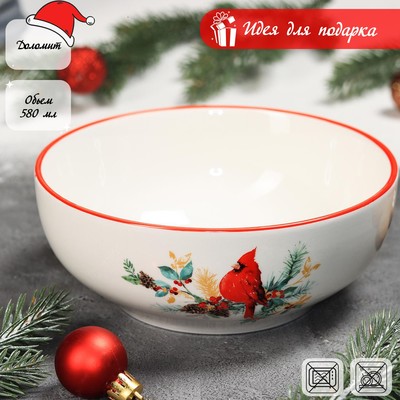 Салатник Доляна «Красный кардинал», 580 мл, d=15 см, цвет белый