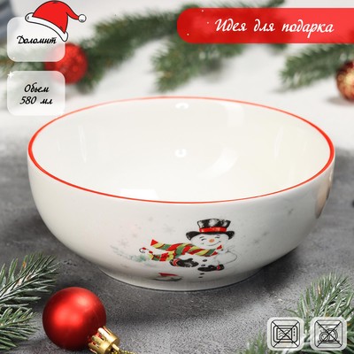 Салатник Доляна «Снеговик со зверятами», 580 мл, d=15 см, цвет белый