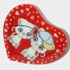 Блюдо сервировочное Доляна «Сердце. Котики», 25×21×2.3 см, стекло, красное - Фото 3