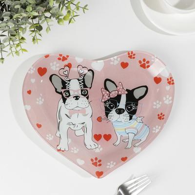 Блюдо стеклянное сервировочное Доляна «Сердце. Пёсики», 25×21×2,3 см