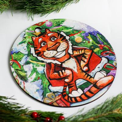 Доска разделочная круглая "Символ года 2022. Тигр с короной" 23,5 см