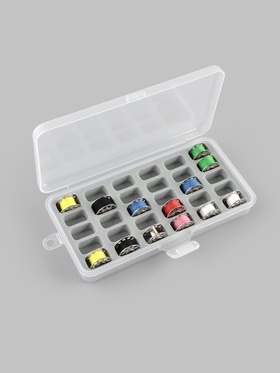 Органайзер для ниток, 18×9.5×3 см, на 30 шпулек, 2.1×1.2×1.1 см, серый, прозрачный