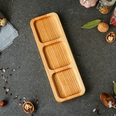 Менажница деревянная, с разделочной доской, 3 ячейки, 30×10 см, массив ясеня