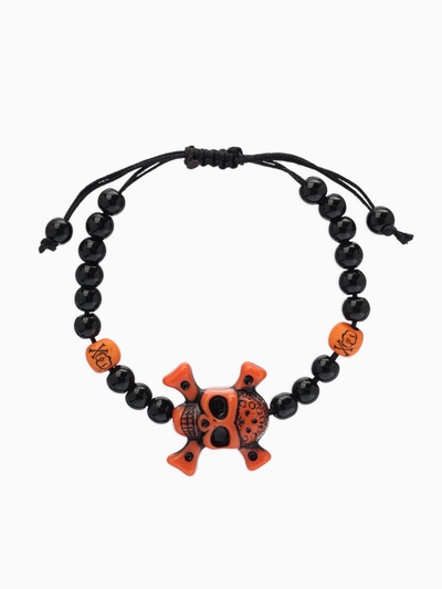 Браслет из бусин «Череп с костями», d=6 см, чёрный, коричневый