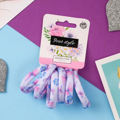 Резинка для волос "Лина" (набор 6 шт) летний орнамент, 4 см, микс