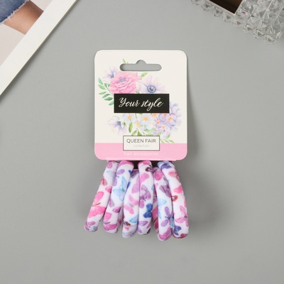 Резинки для волос «Лина», набор 6 шт., летние бабочки, 4 см, розово-белые