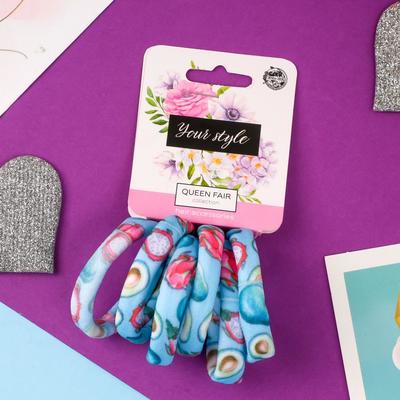 Резинки для волос «Лина», набор 6 шт., сочный принт, 4 см, голубые