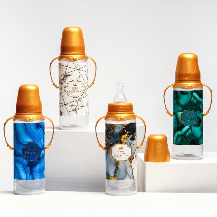 Бутылочка для кормления «Золотая коллекция: малахит», классическое горло, 250 мл., от 0 мес., цилиндр, с ручками - фото 1899958240