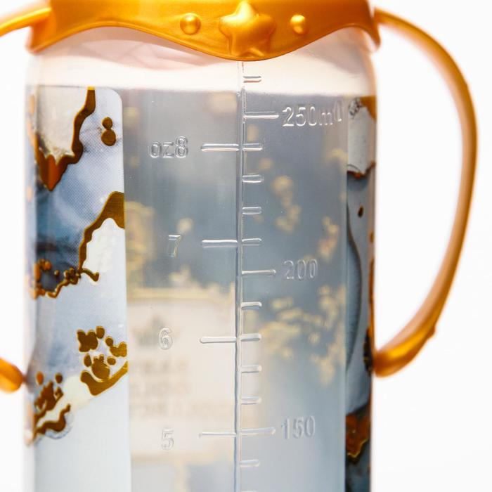 Бутылочка для кормления «Золотая коллекция: черный мрамор», классическое горло, 250 мл., от 0 мес., цилиндр, с ручками - фото 1899958251