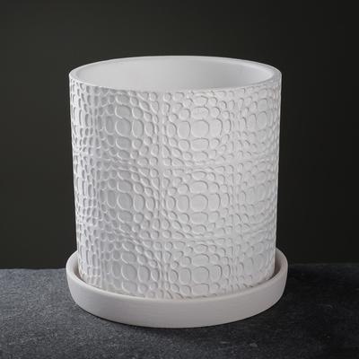 Горшок для цветов «Иллюзия: цилиндр №2», керамический, с поддоном, 2 л, белый