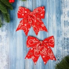 Ёлочные игрушки 2 шт. «Зимнее волшебство. Бант классика Снеговик» пластик, 15х13 см, красный 6949439