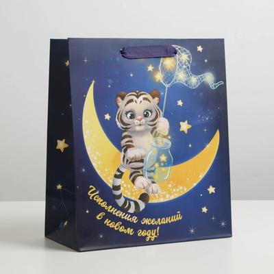 Пакет подарочный новогодний ламинированный «На луне», ML 23 х 27 х 11.5 см