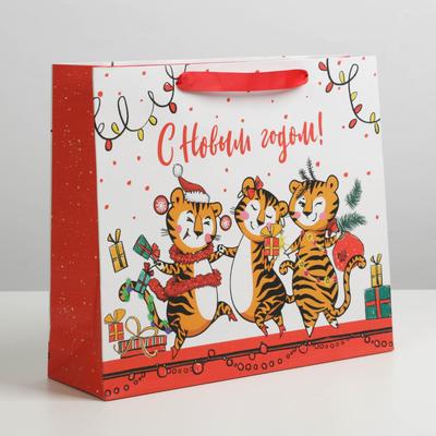 Пакет подарочный новогодний ламинированный «Веселушки», M 26 х 30 х 9 см