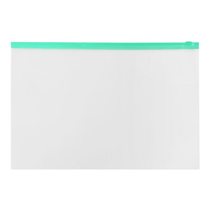Папка-конверт на ZIP-молнии A4, 150 мкм, Calligrata, прозрачная, зелёная молния - Фото 1