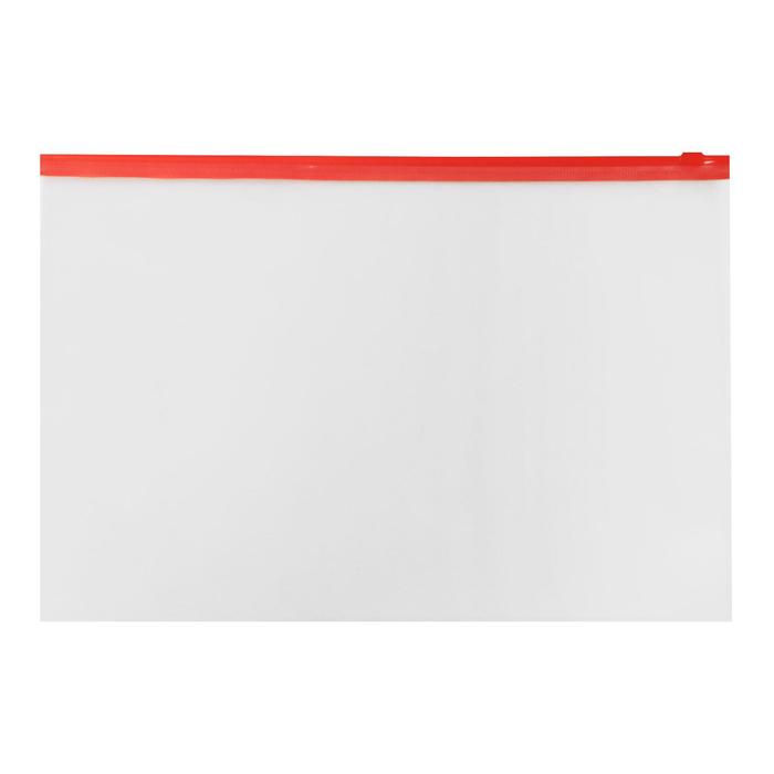 Папка-конверт на ZIP-молнии A4, 150 мкм, Calligrata, прозрачная, красная молния - Фото 1