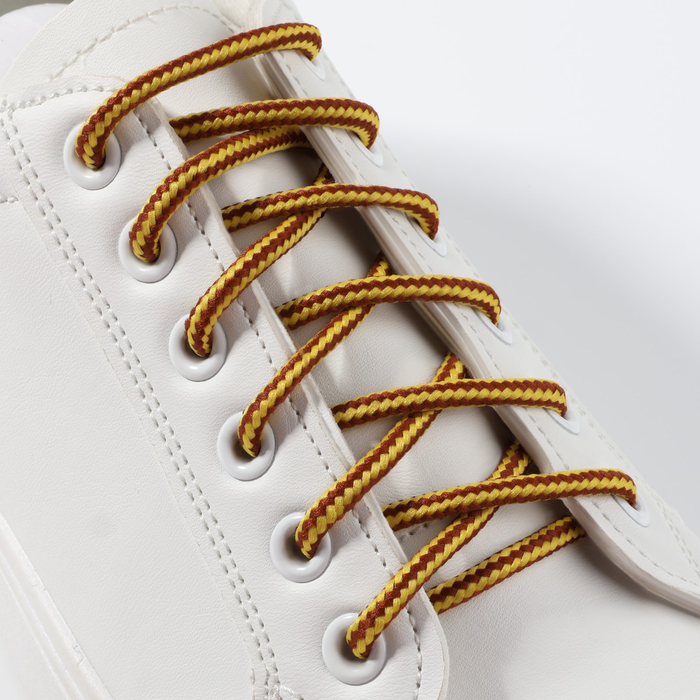 Шнурки для обуви, пара, круглые, d = 5 мм, 110 см, цвет коричневый/жёлтый - Фото 1