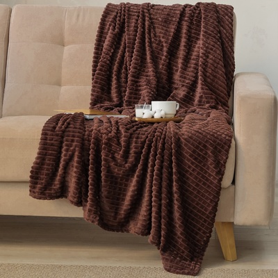 Плед «Этель. Клетка», 180×200 см, корал-флис, коричневый