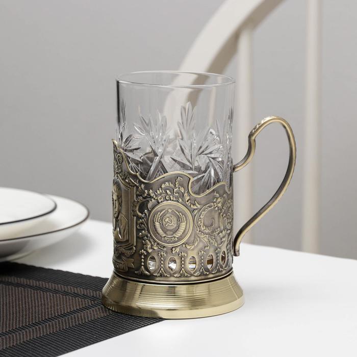 Набор для чая «Высоцкий», 2 предмета: подстаканник, стакан, латунь - фото 1888150088
