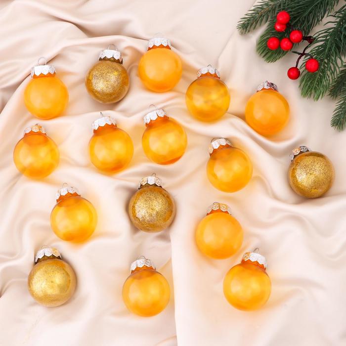 Набор шаров пластик d-5 см, 16 шт "Фелиция ассорти" золотисто-жёлтый - Фото 1